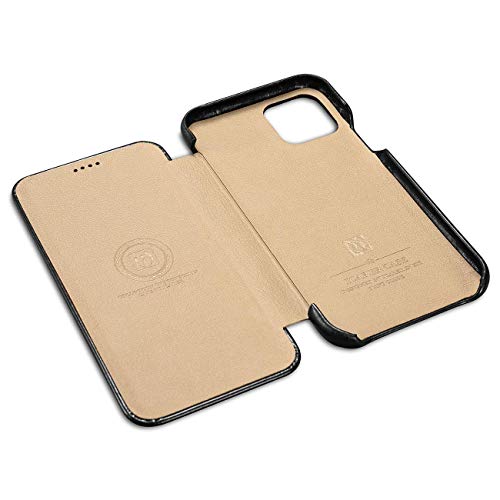 Icarer Iphone 11 Case,Vintage Series Ultra Slim Genuine Leather Flip Folio Case Side Open Cover Curve Edge Protection For Apple Iphone 11 6.1 Inch 2019 (Black) #TOP3