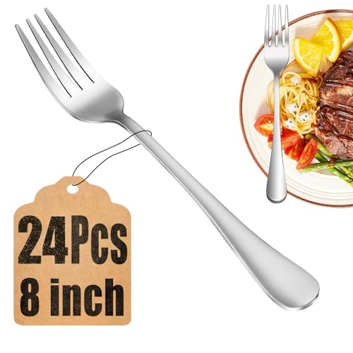 24 Piece Dinner Forks Set, Food-Grade Stainless Steel Silverware Forks, Cutlery Fork, Metal Fork for Home, Kitchen or Restaurant, Mirror Polished, Dishwasher Safe - 8 Inch
