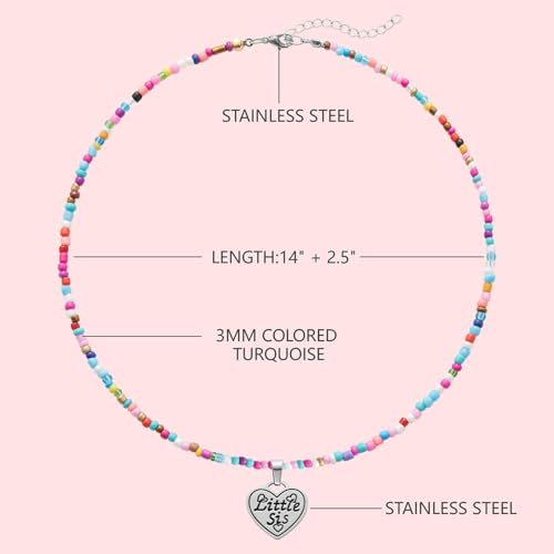 Image of Big Middle Little Sister Mom 2 Daughters Heart Colorful Beaded Necklaces | 3Pcs matching sister pendant set, meaningful friendship & family jewelry, ideal gift for BFF, sisters, mom & daughter