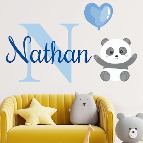 EGD Custom Name and Initial Panda Wall Decals | Panda Decorations for Kids | Room Decorations for Boy & Girl | Nursery Wall Decor | Panda Party Decorations | Multiple Customization Options