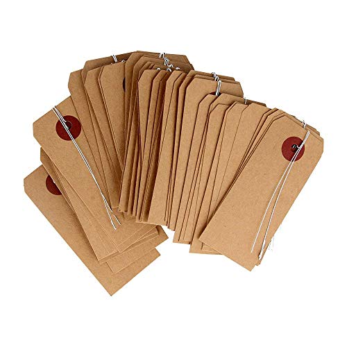 Artemio 11006808 50 étiquettes Kraft avec Fil métallique, 4 x 9 cm Beige