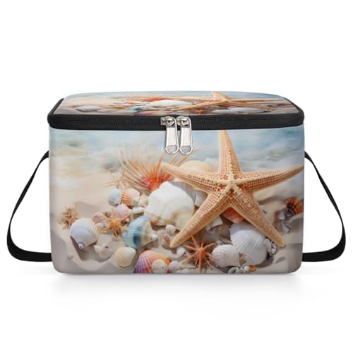 Seashells Lunch Bags for Women Men 9 Cans, Hot & Cold Food Delivery Bag Insulated Grocery Bag Insulated Lunch Box Coral and Starfishes Cooler Bag for Office Work Picnic Beach
