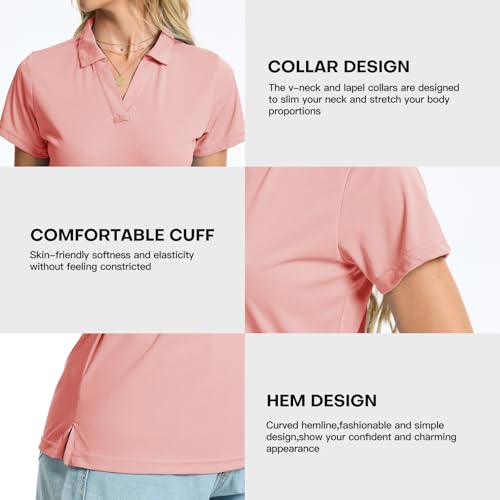 Image of Women's Polo Shirts Short Sleeve Quick Dry UPF 50+ Sun Protection Golf Tops | V Neck Collared Design, Business Casual Work, Tennis Pickleball Athletic