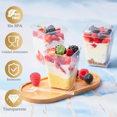 Miniatura 3 de Exsink 40 Tazas De Postre, Con Tapa Y Cucharas, 160 Ml, Transparentes, Reutilizables, Para Postres Familiares, Pudines, Mousses Y Fiestas De Helado, Tazas De Postre