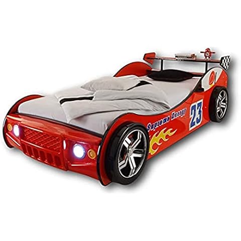 Stella Trading ENERGY Autobett mit LED-Beleuchtung 90 x 200 cm - Aufregendes Auto Kinderbett für kleine Rennfahrer in Rot - 105 x 60 x 225 cm (B/H/T) Cover