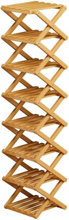 Bamboo Shoe Rack Organizer, 2-10 Tiers, Natural Wood or Tea Color, No-Tool Assembly, Foldable Storage Shelf for Entryway, Closet, Corner, Bedroom, Hallway (Brown, 10 Layer)