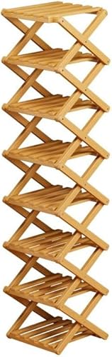 9-Layer Assembly Free Bamboo Rack, Foldable Bamboo Vertical Shoe Storage