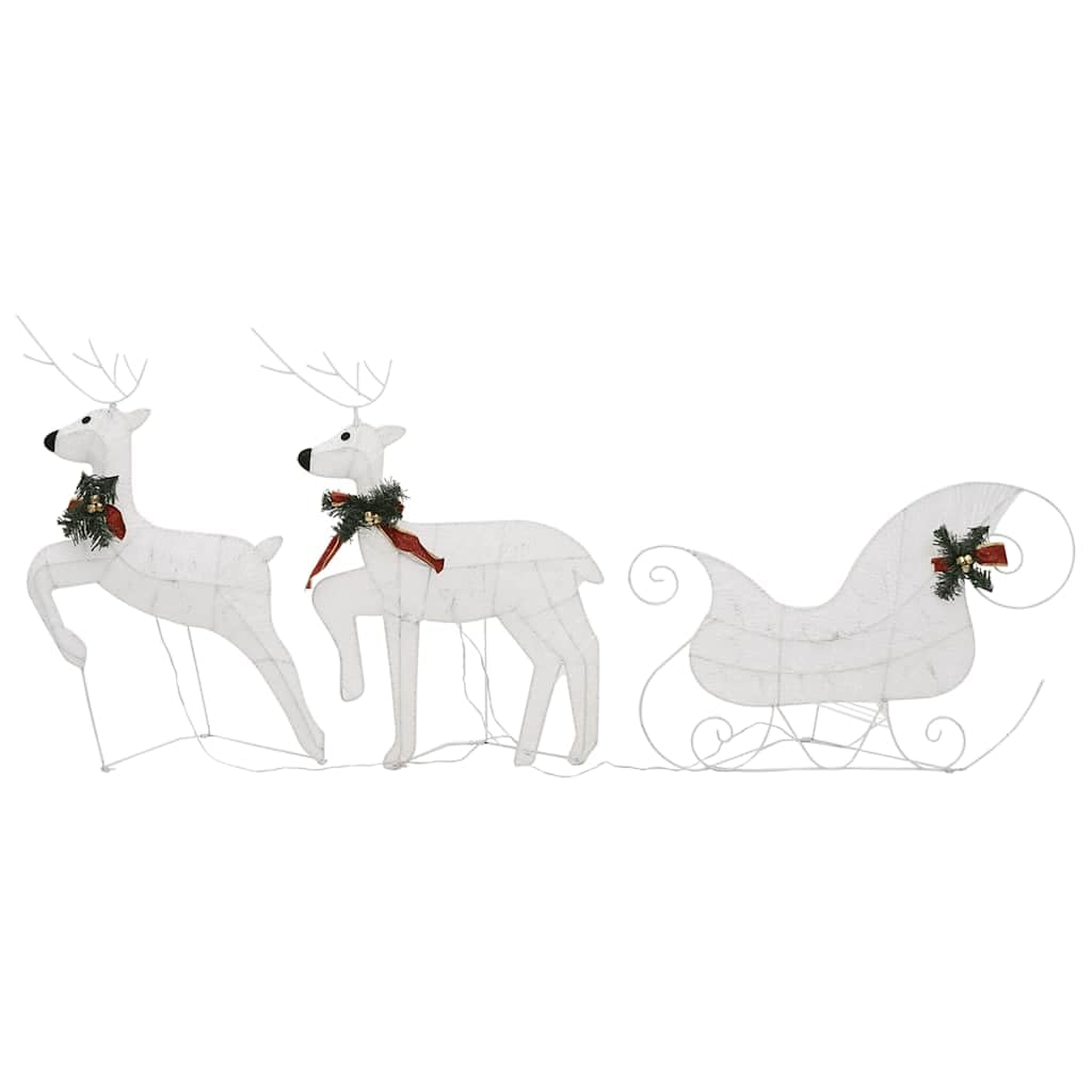Weihnachtsdekoration Rentier mit Schlitten, 60 LED Lichterkette für Außen, Kaltweiß, 8 Leuchtmodi, USB-betrieben, Metallgestell Weihnachtsfigur für Garten und Terrasse