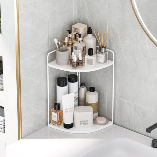 Image of Forest Angle Bathroom Counter Organizer,Countertop Organizer,Vanity Organizers,Bathroom Storage,Bathroom Sink Caddy,Counter Shelf,Corner Counter,Corner Shelves(White)