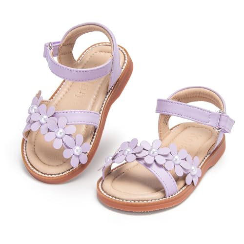 Image of Kolan Toddler Girl Sandals Open Toe Flat Princess Dress Shoes Little Kids
