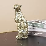 Cheetah Statue Home Decor Leopard Sculpture Resin Sitting Cheetah Figurine Desktop Table Top Ornament Decoration for Home Office Champagne Gold - Image 5