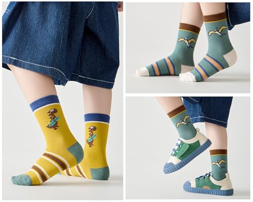 Toddler Boys Cotton Socks Little Kids Big Boys Crew Dress Socks Colorful Striped Cartoon Dinosaur Car socks4