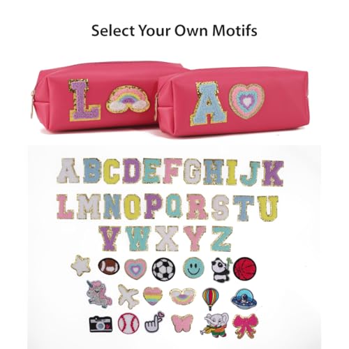 Image of AICA Personalized Embroidered Alphabet & Patch - Pencil Pouch (DarkPink) | Pencil Box Pouch for Kids Girls Boys | Gift for Kids Girl Boy |Birthday Return Gift