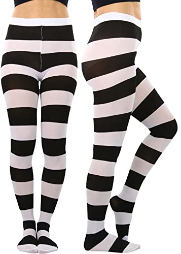 Image of ToBeInStyle Women's Wide Horizontal Contrast Stripe Tights Opaque Hosiery