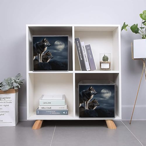Boîtes de rangement pliables grand volume motif loup et lune - 6