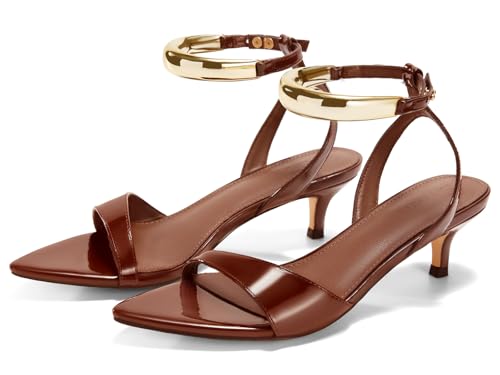 Image of Coutgo Womens Low Kitten Heels Sandals Strappy Pointed Open Toe One Strap Metal Summer Dress Shoes