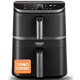 COSORI Air Fryer Turbo Tower 10,8L, Friteuse Sans Huile à 2 Tiroirs, 3 Niveaux Cuisson,6 en 1,Design compact et Empilable,41 Pour Cent Moins Large que les Double Airfryer Traditionneles,20+ Recettes