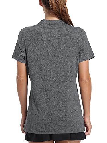 Mier Women's Golf Polo Shirts Collarless Upf 50+ Short Sleeve V-Neck Tennis Running T-Shirt Breathable Dry Fit Sports Equestrian Apparel Tops Grey M #TOP1