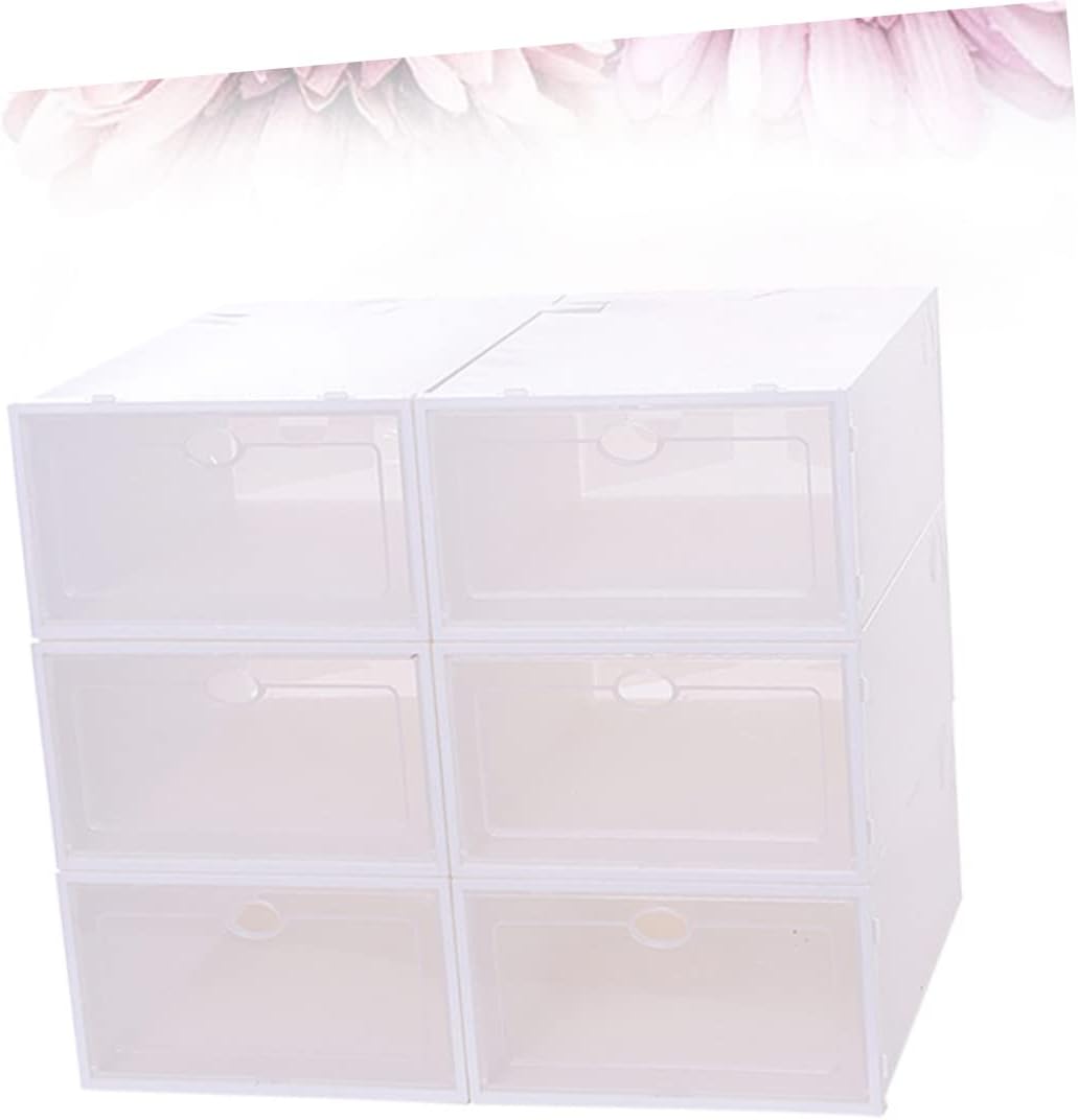 6pcs Stackable Shoe Box Thickened Transparent Storage Cases for Men Plastic Shoe Containers for Organizing Spaces White Frame Design