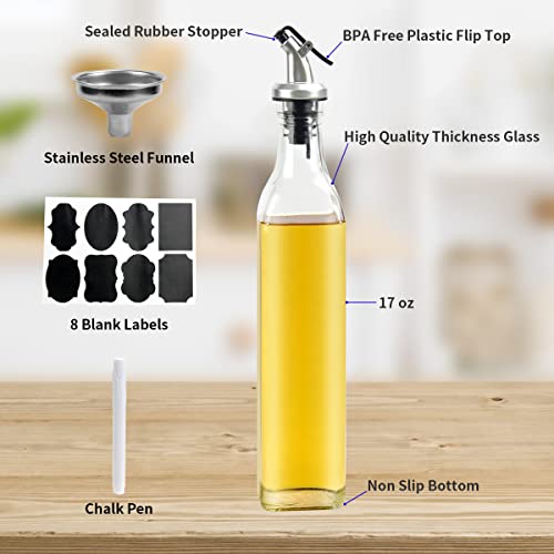 Yuleer Olive Oil Bottle Dispenser, 6 Pack 17Oz / 500Ml Glass Oil And Vinegar Dispenser, Oil Bottles For Kitchen With Airtight Nozzle Plug & Pouring Spouts #TOP2