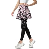 Hucavortre Cherry Blossom Rain Women Yoga Skirted Leggings Tummy Control Active Skort Butt Lift Athletic Skapri with Breathable Fabric for Running, Yoga, Fitness