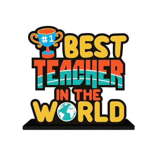 Image of Artvibes Best Teacher in the World Quotes Table Decor for Office Desk | Home Decoration Items | Living Room | Modern Art Wooden Showpiece Decorative Gift item (SP 1188)