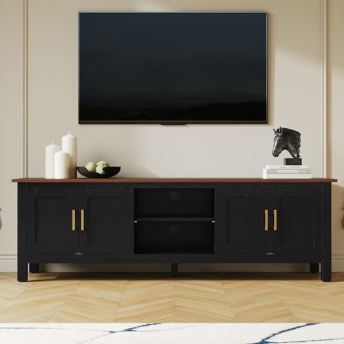 ARTPOWER 63 Inch TV Stand for Living Room TVs up to 75', Farmhouse Entertainment Center with Storage, Black TV Console with Cabinet, Under TV Cabinet for Bedroom