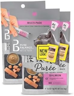 Pu~re Balance Salmon Puree Gourmet Cat Treats, 8 Total Tubes – (2 Packs of 4 Count), 0.5 oz Each