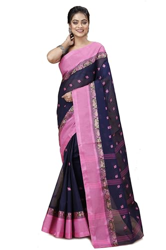 Image of Women's Traditional Bengal Tant Pure Cotton Design Border & Butta Tant Saree Without Blouse Piece