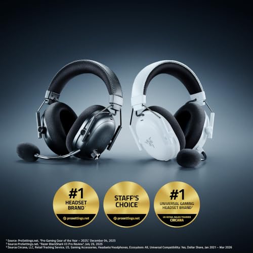 Image of Razer BlackShark V3 Pro Wireless ANC Gaming Headset for PC: Full Band Mic - 50mm Drivers - 2.4 GHz, Bluetooth, USB, 3.5mm - Works with Mac, PS5, Nintendo Switch, Smartphone - 70 Hr Battery - White