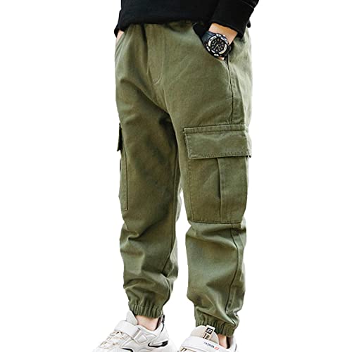 Kids Boys Casual Cargo Joggers Pants Stretch Pants Drawstring Jogging Bottoms Elastic Cuffed Baggy Trousers