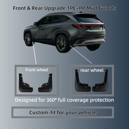 Image of No Drill Mud Flaps Compatible with 2022-2025 Hyundai Tucson (NOT for N Line /Hybrid /PHEV /XRT Trim)，OEM Style Textured Black Custom Fit All Weather Exterior Accessories(4PCS)