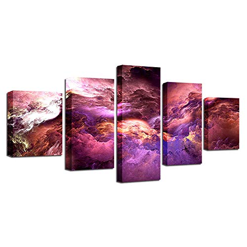 Toile nuage fuchsia 5 pièces, tableau mural moderne pour raviver un mur blanc
