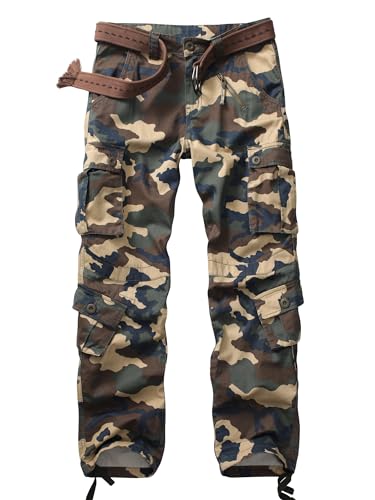 Men's Camo BDU Cargo Tactical Ripstop Casual Lightweight Baggy Combat 100% Cotton Pants with 8 Pockets(No Belt)