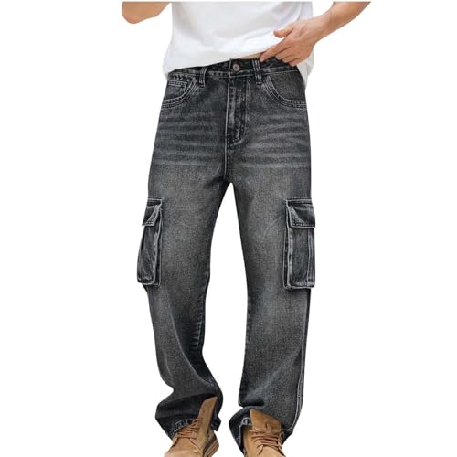 Big and Tall Men Jeans Baggy Cargo Denim Pants Vintage Washed Y2k Trendy Jeans Multic Pocket Comfy Stretch Streetwear