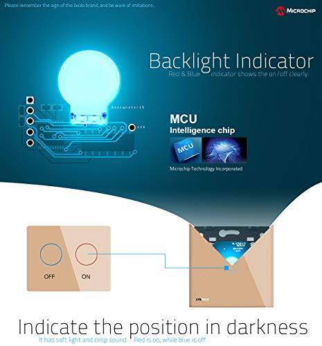 Livolo Gold Wall Touch Light Switch(No Neutral),Single Pole Touch Lamp Switch With Led Indicator,Scratch-Resistant Tempered Glass Panel, 2 Gang 1 Way,Vl-A802-3Ag #TOP4