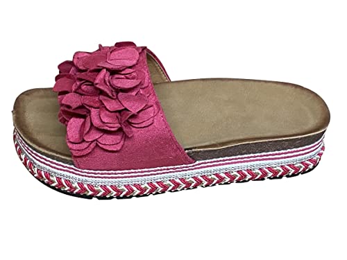 Pogolino Damen Sandalen Pantoletten Plateau Sommer Schlappen Sandaletten Blume TL891– Pink 39