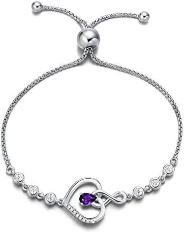 Agvana February Birthstone Jewelry Amethyst Bracelet for Women Sterling Silver Heart Tennis Bracelets Infinity Love Bolo Bracelet Fine Jewelry Anniversary Birthday Gifts for Women Girls Mom Wife