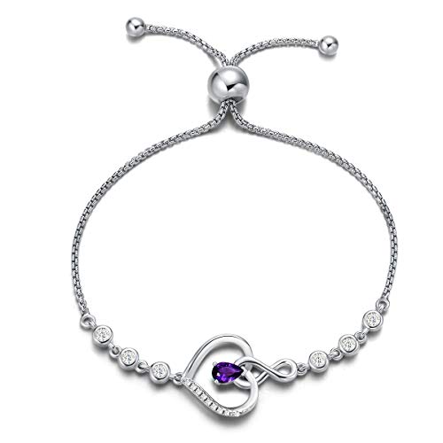 Agvana February Birthstone Amethyst Bracelet for Women Sterling Silver Heart Tennis Bracelets Infinity Love Jewelry Durable Bolo Bracelet Anniversary Birthday Gifts for Women Girls Mom Wife Her