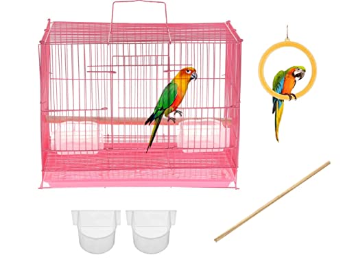 Image of VAYINATO Iron (1.25 Feet - 15 Inch) Pink Color Birds Cage For Budgies, Finches, Love Birds, Cocktails, Conures & All Small Birds With Free Hanging Toys (1.25 Feet - 15 Inch) By Petzlifeworld