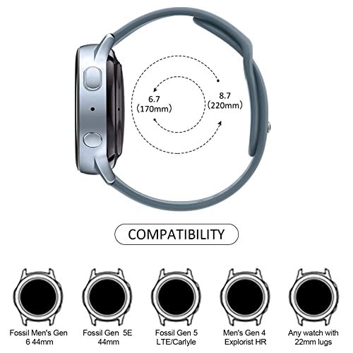 Wanme 22Mm Bands For Fossil Gen 6/ Fossil 5E 44Mm / Fossil Gen 5 Lte / Carlyle / Garrett / Women's Julianna Smart Watch, Replacement 22Mm Band Quick Released Sport Silicone Watch Strap (Black+Pine Green+Bluegray) #TOP2