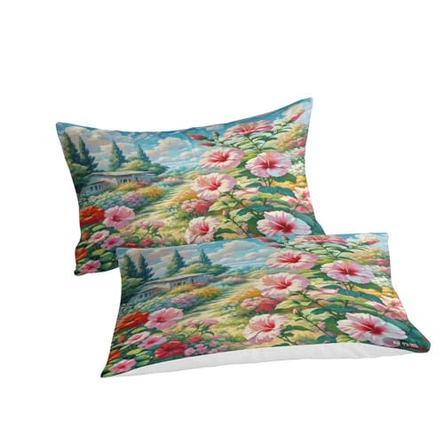 Parure de lit fille 140x200 housse de couette 3D hibiscus lit simple microfibre brossée