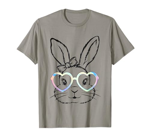Cute Bunny Rabbit Face Tie Dye Glasses Girl Easter Day Gifts Camiseta
