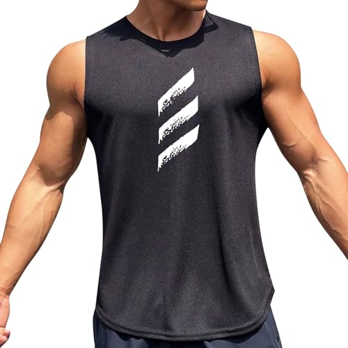 Camiseta sin mangas de verano para hombre, para vacaciones 2026, transpirable, básica, playa, red, cuello redondo, atlética, camiseta deportiva para hombre, Negro, XL