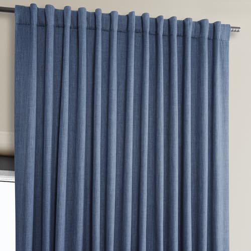 Image of HPD Half Price Drapes - Faux Linen Curtains for Living Room (1 Panel) - 100W X 96L - Extra Wide Textured Room Darkening Curtains for Bedroom 96 Inches Long - Drapes for Home Decor, Denim
