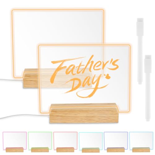 Lot de 2 tableaux d'affichage LED avec couleurs, en acrylique lumineux, transparent, avec 7 lumières de couleur, tableau lumineux réutilisable et effaçable à sec avec support