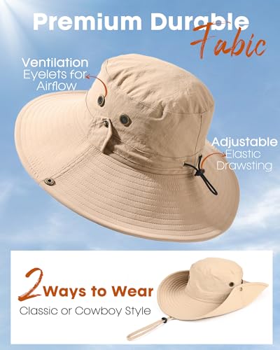 FURTALK Sun Hats for Men Fishing Hat UPF 80+ Foldable Wide Brim Outdoor Hiking Beach Summer Hats Khaki