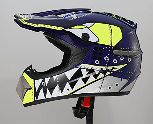 Senhill Motocross Helmet Dirt Bike Helmet Shark Pattern Atv Street Motorcycle Helmet With Gloves Goggles Mask For Unisex Youth Kids Dot/Fmvss 218 Approved (Blue, L) #TOP4