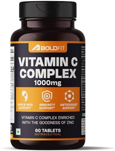 Boldfit Vitamin C Tablets for Men and Women Vitamin C Supplement with Amla Orange Extract and Zinc Immunity Booster Tablets for SkinCare, Antioxidant and Energy - 60 Veg Tablets