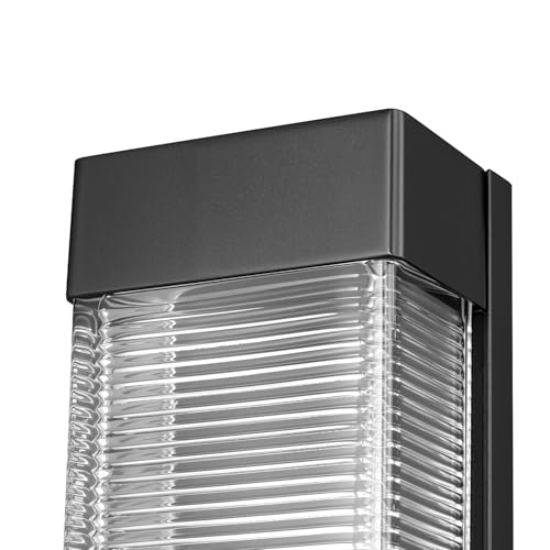 Image of Globe Electric 16W LED Integrated Matte Black Outdoor Wall Sconce with Ribbed Glass